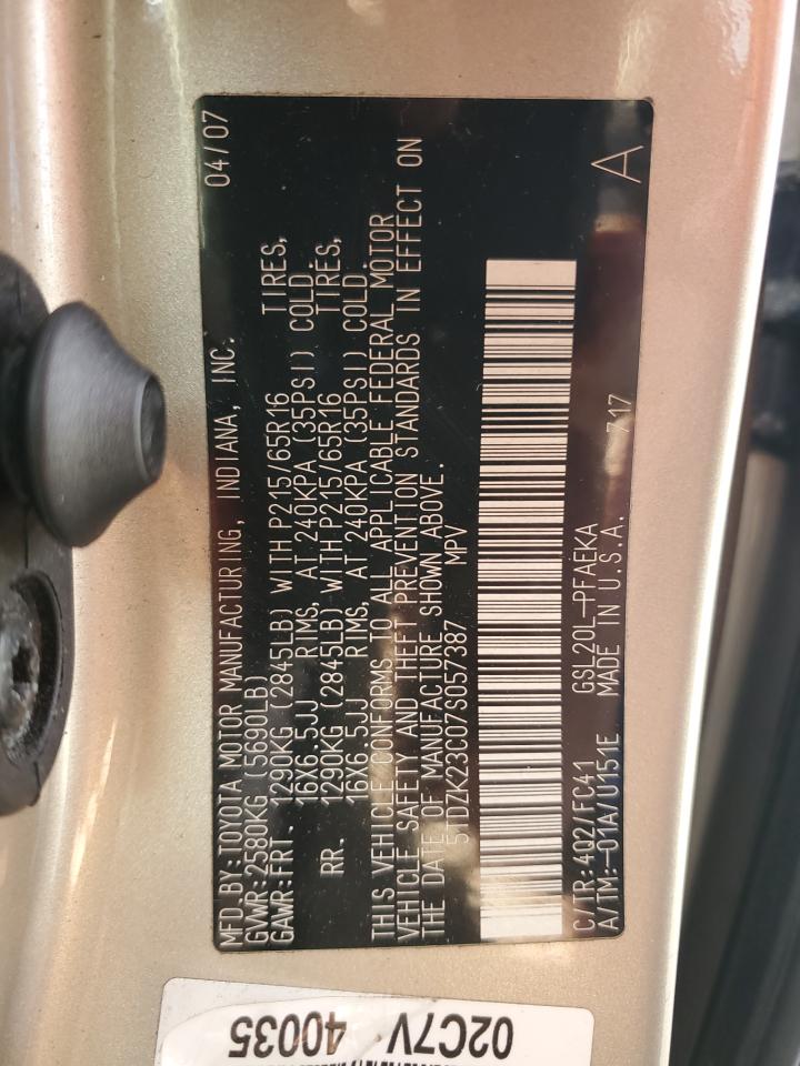 5TDZK23C07S057387 2007 Toyota Sienna Ce