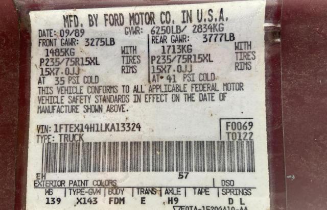 1990 Ford F150 VIN: 1FTEX14H1LKA13324 Lot: 75460443