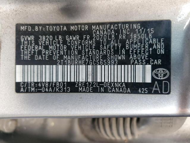 2T1BURHE7GC565993 | 2016 TOYOTA COROLLA L