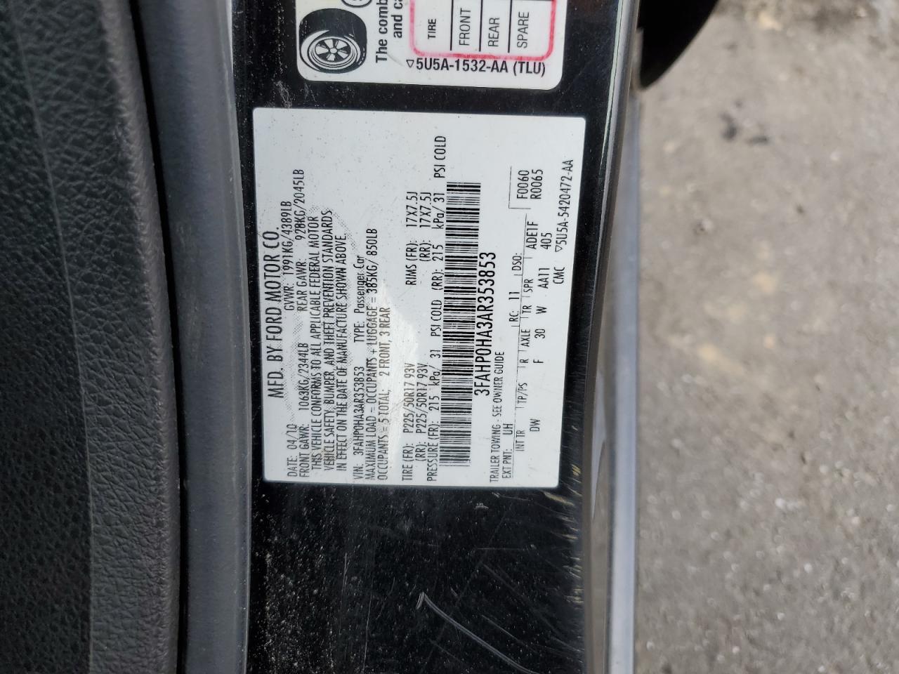 3FAHP0HA3AR353853 2010 Ford Fusion Se 3FAHP0HA3AR353853 2010 Ford Fusion Se