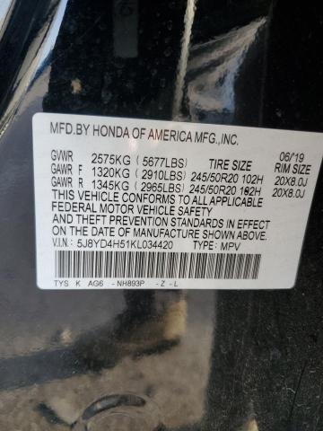 5J8YD4H51KL034420 | 2019 ACURA MDX TECHNO