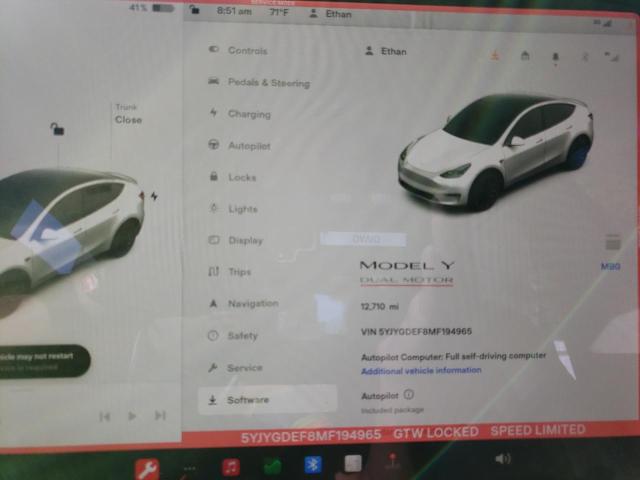 5YJYGDEF8MF194965 | 2021 TESLA MODEL Y