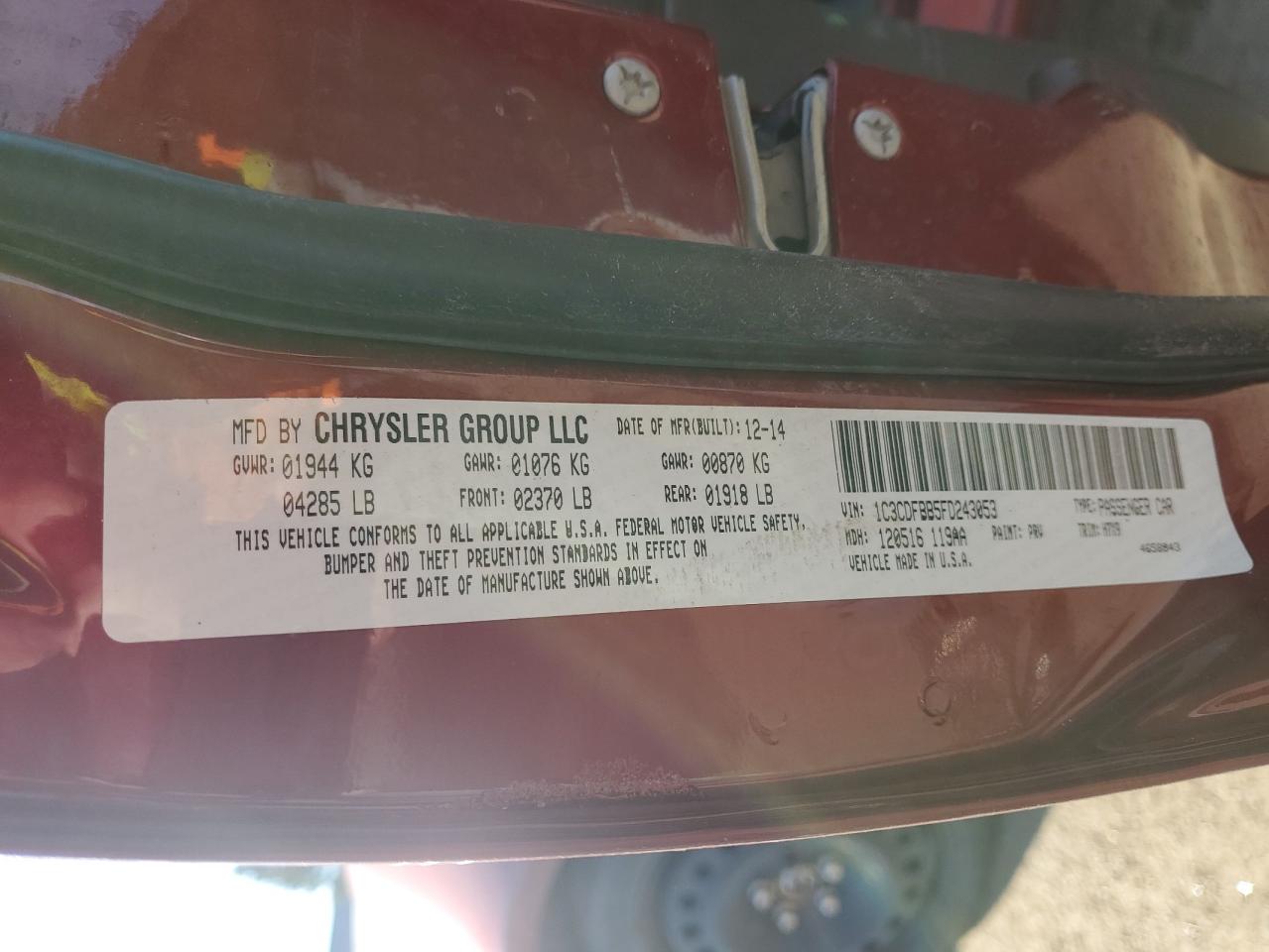 1C3CDFBB5FD243053 2015 Dodge Dart Sxt