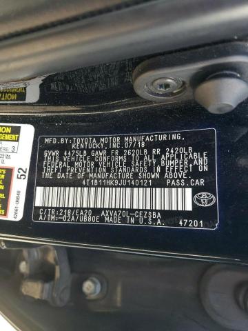 4T1B11HK9JU140121 | 2018 TOYOTA CAMRY L