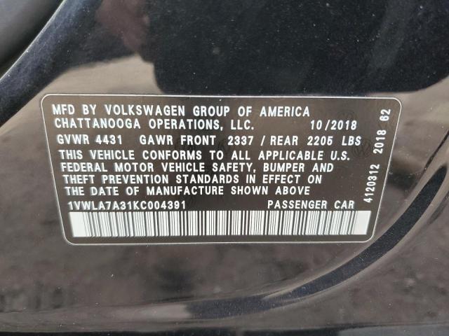 2019 VOLKSWAGEN PASSAT WOL - 1VWLA7A31KC004391