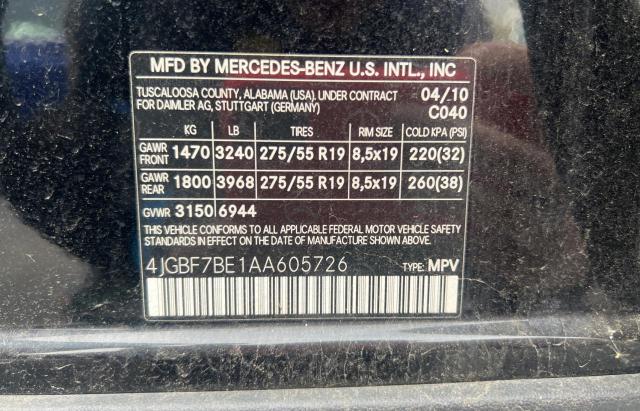 2010 Mercedes-Benz Gl 450 4Matic VIN: 4JGBF7BE1AA605726 Lot: 75567683