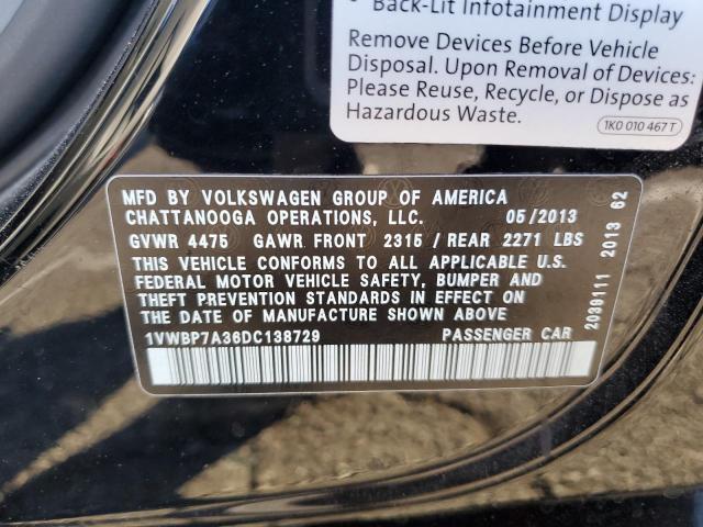2013 Volkswagen Passat Se VIN: 1VWBP7A36DC138729 Lot: 74637143