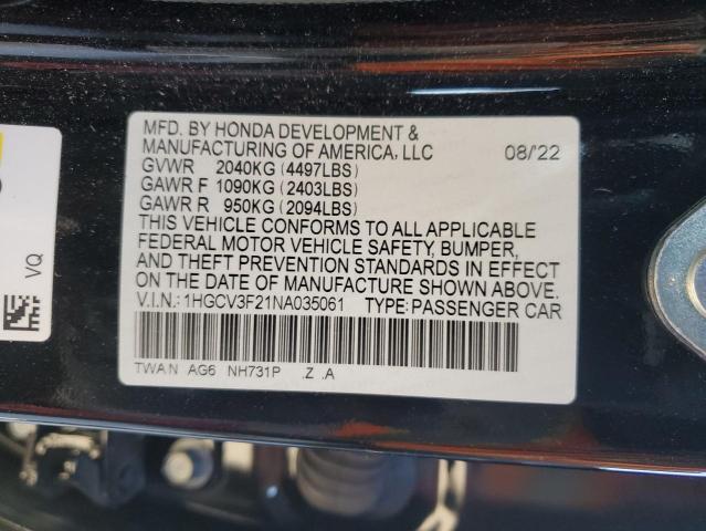 1HGCV3F21NA035061 | 2022 HONDA ACCORD HYB