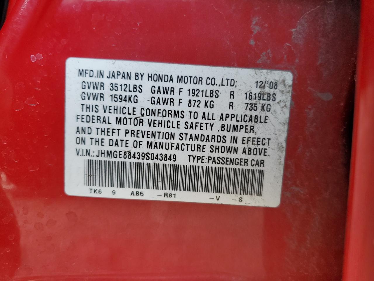 JHMGE88439S043849 2009 Honda Fit Sport JHMGE88439S043849 2009 Honda Fit Sport