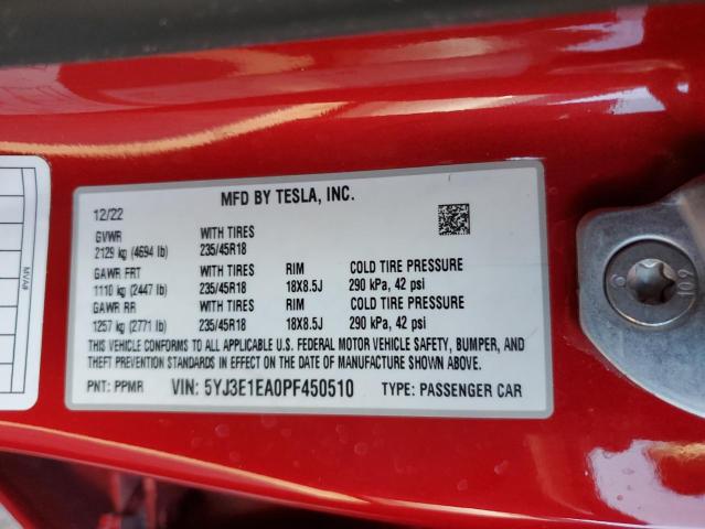 VIN 5YJ3E1EA0PF450510 2023 TESLA MODEL 3 no.12