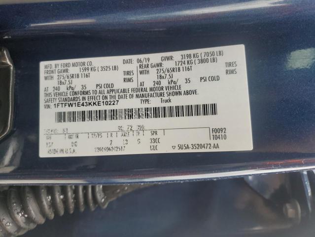 2019 FORD F150 SUPER - 1FTFW1E43KKE10227