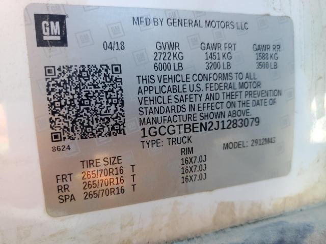 2018 CHEVROLET COLORADO - 1GCGTBEN2J1283079