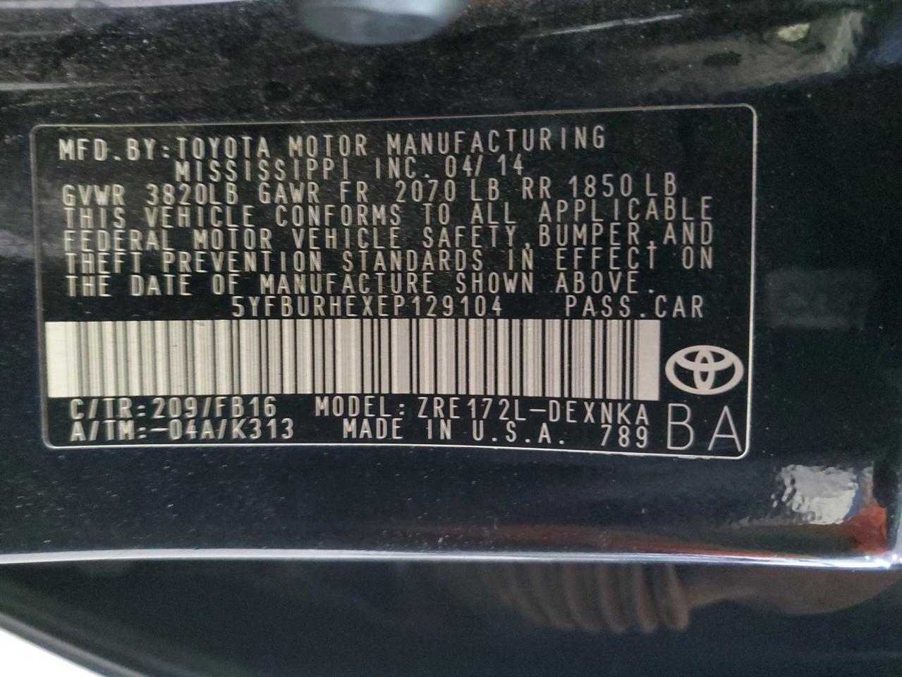 Lot #3019137983 2014 TOYOTA COROLLA L