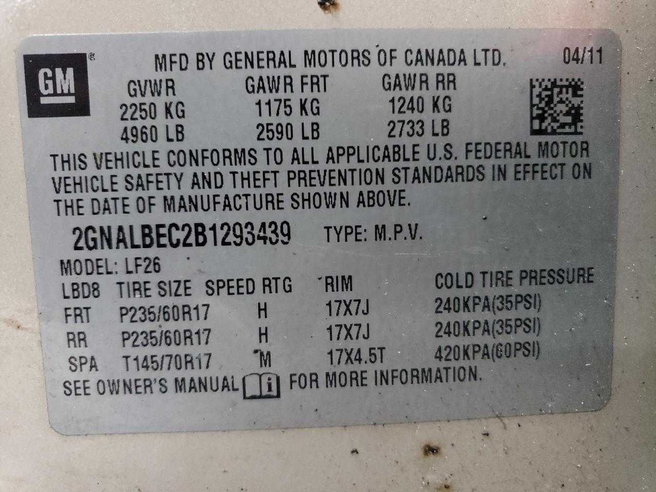 Lot #2991097224 2011 CHEVROLET EQUINOX LS