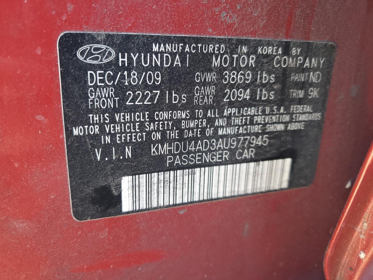 Lot #2974307502 2010 HYUNDAI ELANTRA BL