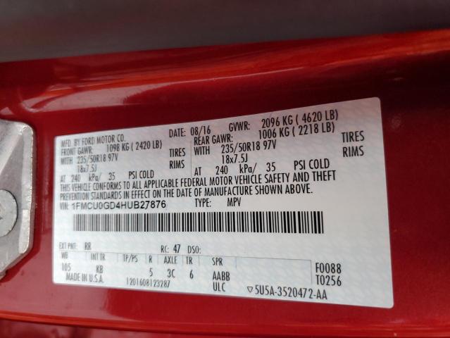 2017 FORD ESCAPE SE - 1FMCU0GD4HUB27876