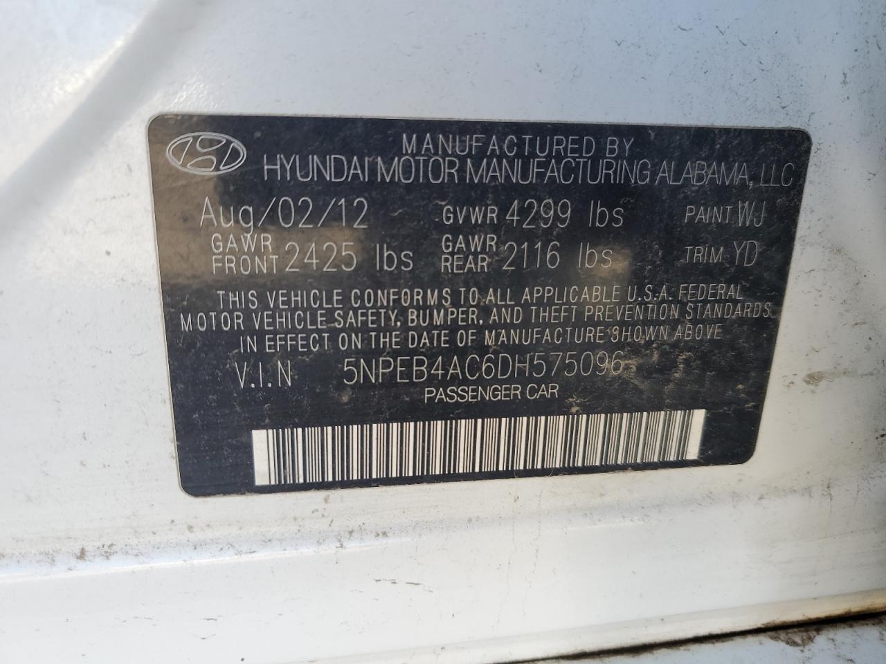 Lot #2991856147 2013 HYUNDAI SONATA GLS