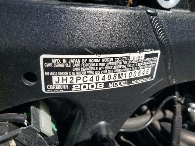 2008 HONDA CBR600 RR JH2PC40408M100546