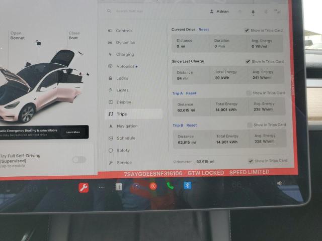2022 TESLA MODEL Y - 7SAYGDEE8NF316106