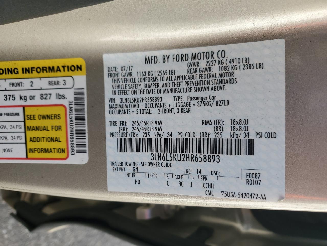 Lot #3033240813 2017 LINCOLN MKZ HYBRID