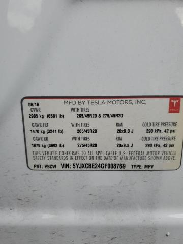 2016 TESLA MODEL X - 5YJXCBE24GF008769