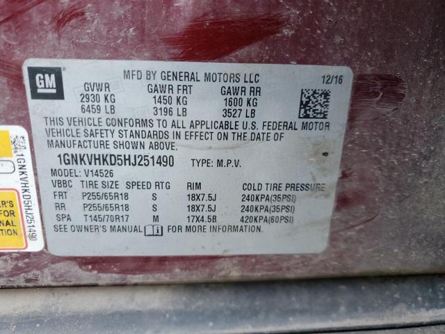 VIN 1GNKVHKD5HJ251490 2017 CHEVROLET TRAVERSE no.13