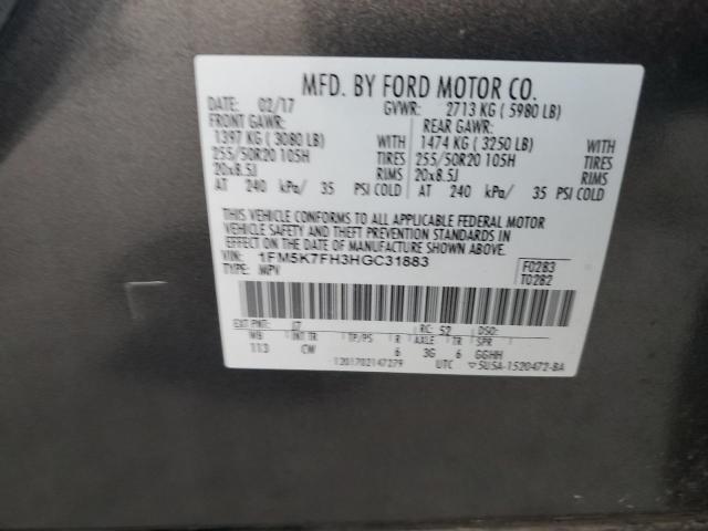2017 FORD EXPLORER L - 1FM5K7FH3HGC31883