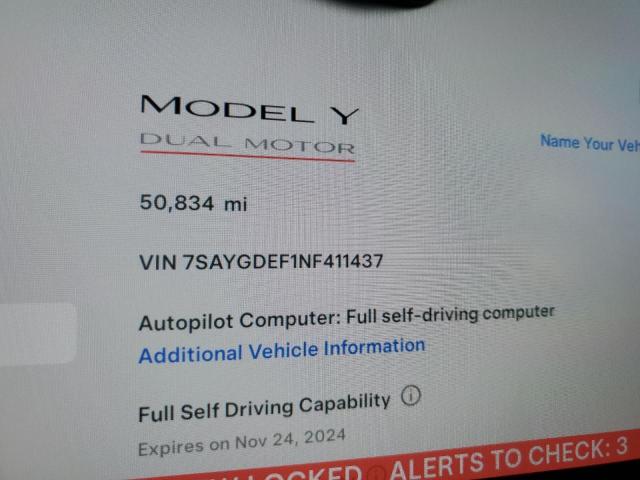 VIN 7SAYGDEF1NF411437 2022 TESLA MODEL Y no.9