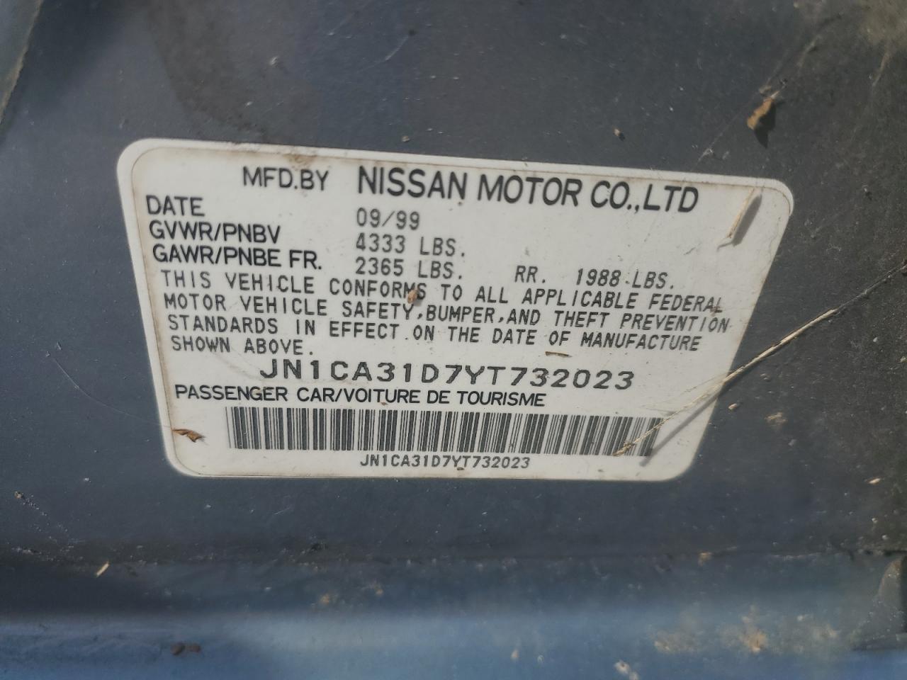 Lot #3008951584 2000 NISSAN MAXIMA GLE