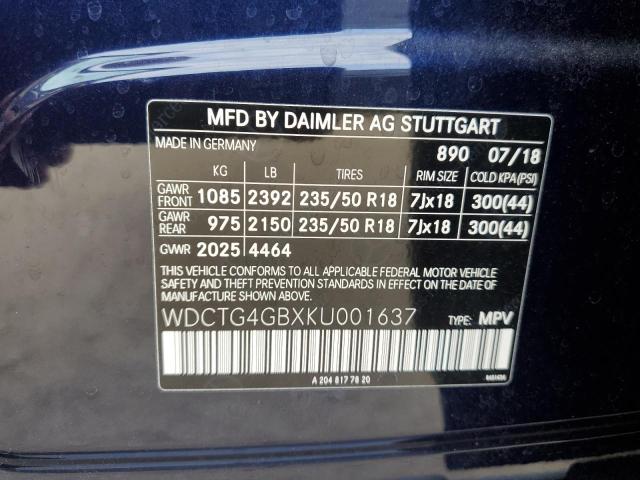 VIN WDCTG4GBXKU001637 2019 MERCEDES-BENZ GLA-CLASS no.13