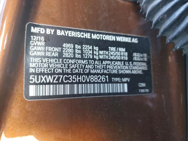 VIN 5UXWZ7C35H0V88261 2017 BMW X3 no.13