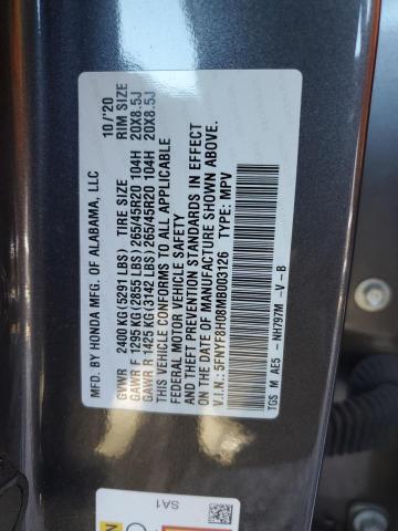 2021 HONDA PILOT 5FNYF8H08MB003126