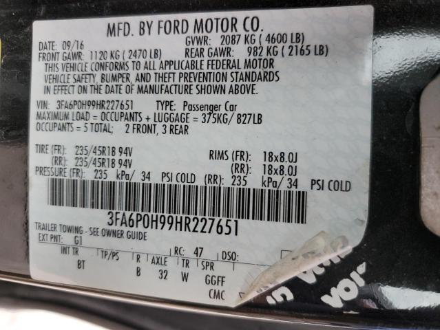 2017 FORD FUSION SE - 3FA6P0H99HR227651