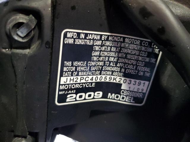 2009 HONDA CBR600 RR JH2PC40059K203391