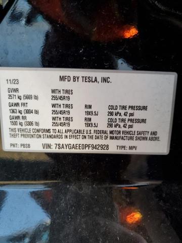 VIN 7SAYGAEE0PF942928 2023 TESLA MODEL Y no.13