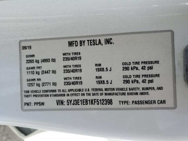 2019 TESLA MODEL 3 - 5YJ3E1EB1KF512398
