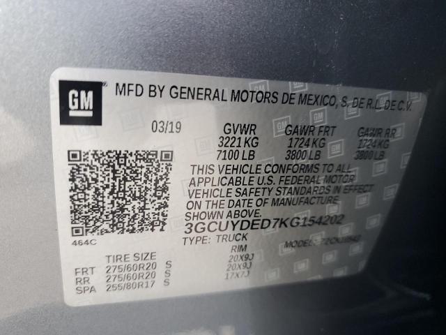 2019 CHEVROLET SILVERADO - 3GCUYDED7KG154202