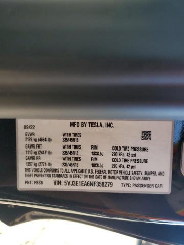 VIN 5YJ3E1EA6NF358279 2022 TESLA MODEL 3 no.13