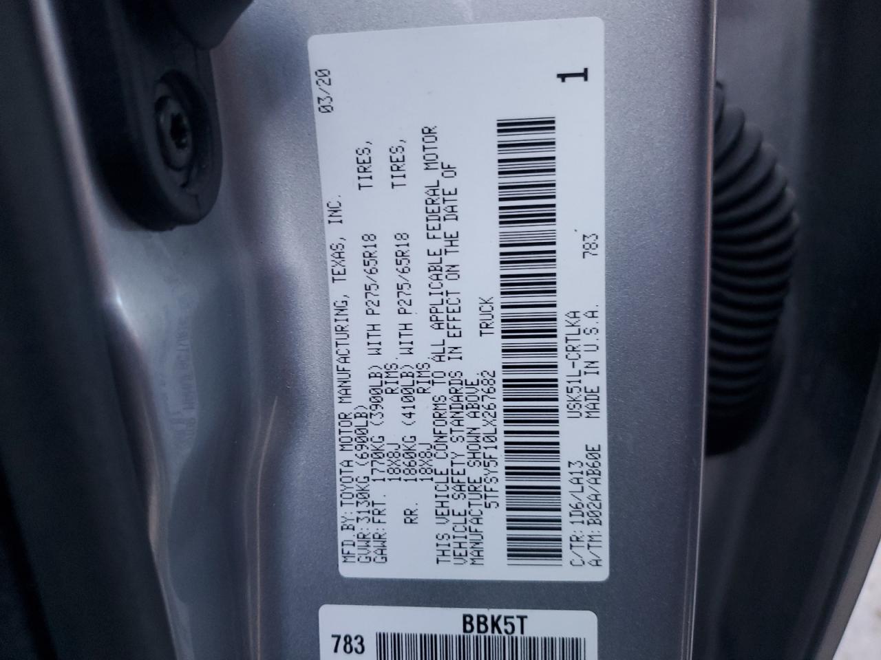 Lot #3008503962 2020 TOYOTA TUNDRA DOU