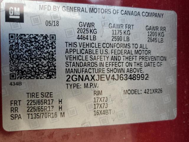 2018 CHEVROLET EQUINOX LT - 2GNAXJEV4J6348992
