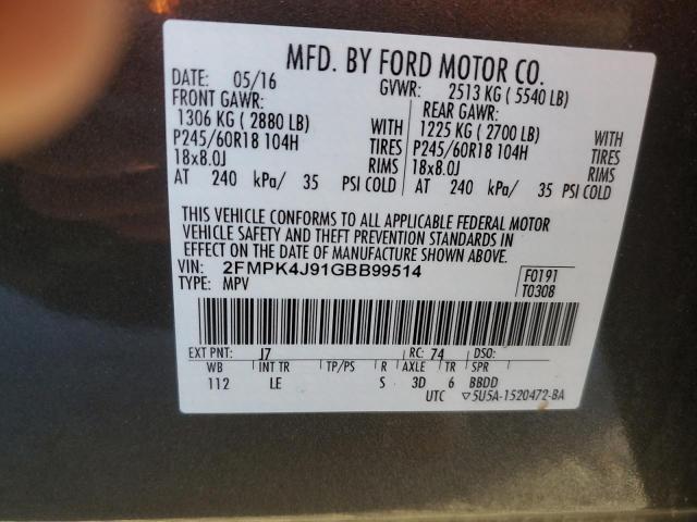 2016 FORD EDGE SEL - 2FMPK4J91GBB99514