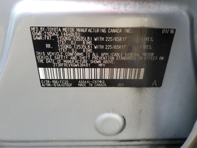 2016 TOYOTA RAV4 XLE 2T3RFREVXGW438481