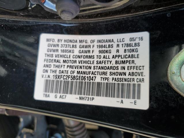 2016 HONDA CIVIC 19XFC2F58GE061047