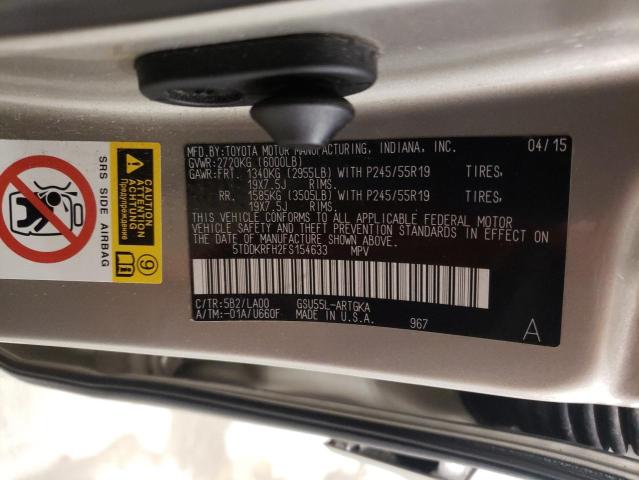 VIN 5TDDKRFH2FS154633 2015 Toyota Highlander, Limited no.13