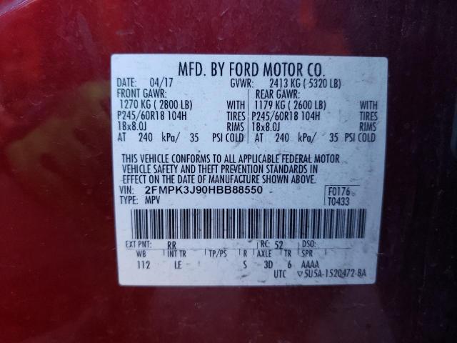 VIN 2FMPK3J90HBB88550 2017 Ford Edge, Sel no.13