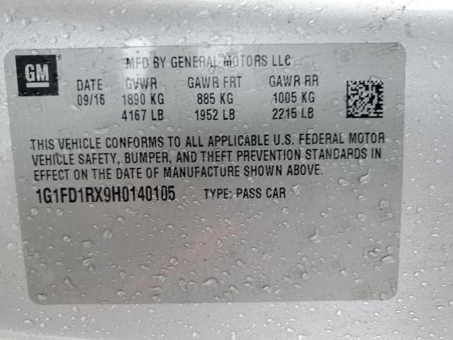 2017 CHEVROLET CAMARO 1G1FD1RX9H0140105