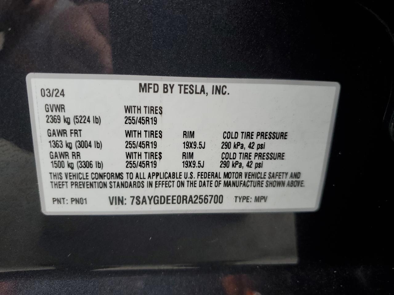 Lot #3006601369 2024 TESLA MODEL Y