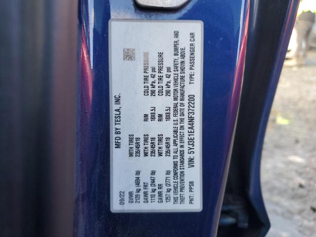 2022 TESLA MODEL 3 - 5YJ3E1EA4NF372200