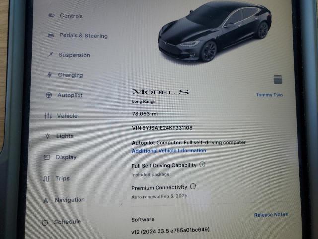 VIN 5YJSA1E24KF331108 2019 TESLA MODEL S no.9