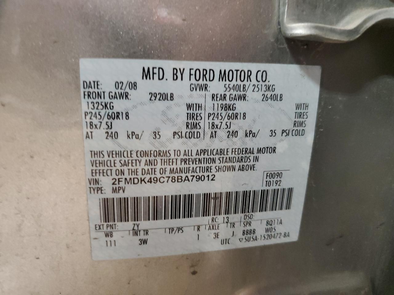 Lot #2970241292 2008 FORD EDGE LIMIT